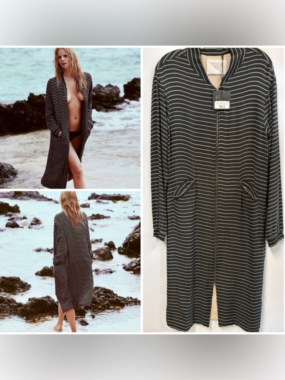 Acacia Tribeca long Bomber Jacket Striped Size Small NWT
